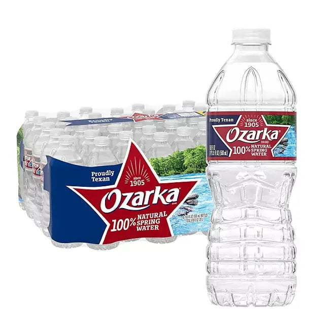 Ozarka 100% natural spring water bottles, proudly Texan, ideal for home and office delivery in Southwest Louisiana