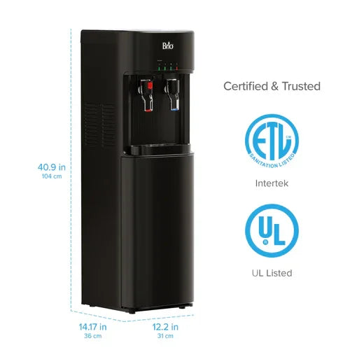 Black water dispenser with hot & cold taps, ETL & UL certified, 40.9 in tall for office or home use